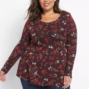 Lane Bryant Long Sleeve Scoop Neck Fit Flare Hacci Top Size 18 / 20 NWT